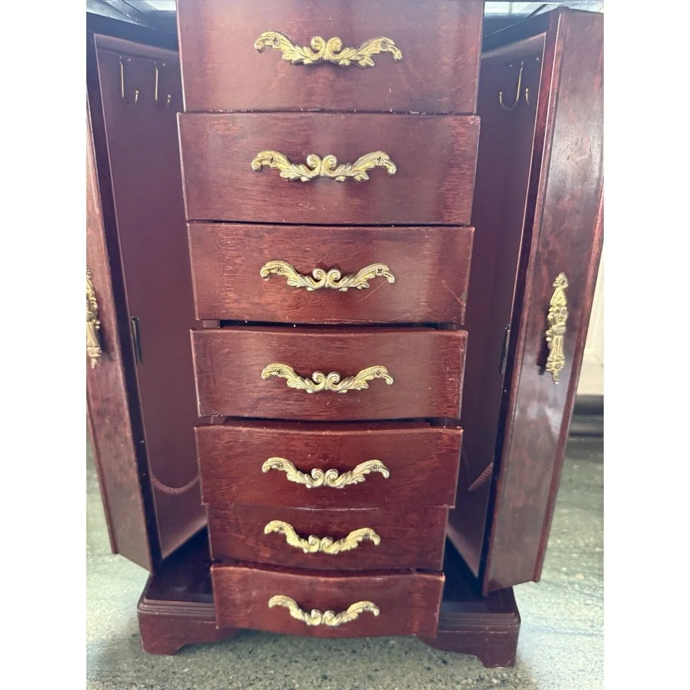 Vintage‎ Wood Jewelry Box 7 Drawer Two Doors...